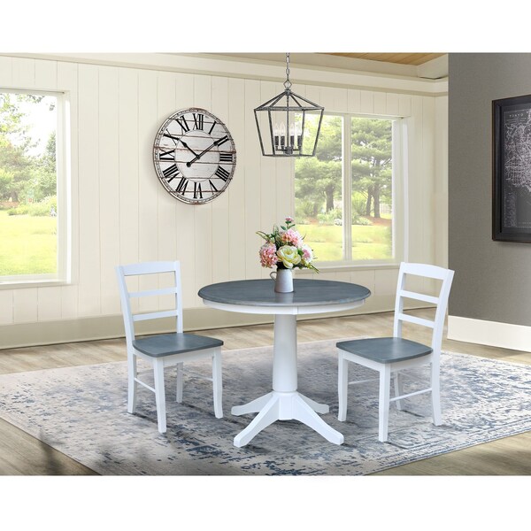 International Concepts 36 in. Round Pedestal Dining Table with 2 Madrid LadderBack Chairs - 3 Piece Dining Set K05-36RT-27B-C2-2 - main
